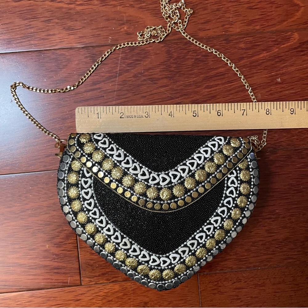 Ramla Handmade Heart Shaped Mosaic Bag Purse Clutch Black Gold Bling Bling B1 I - Picture 11 of 13